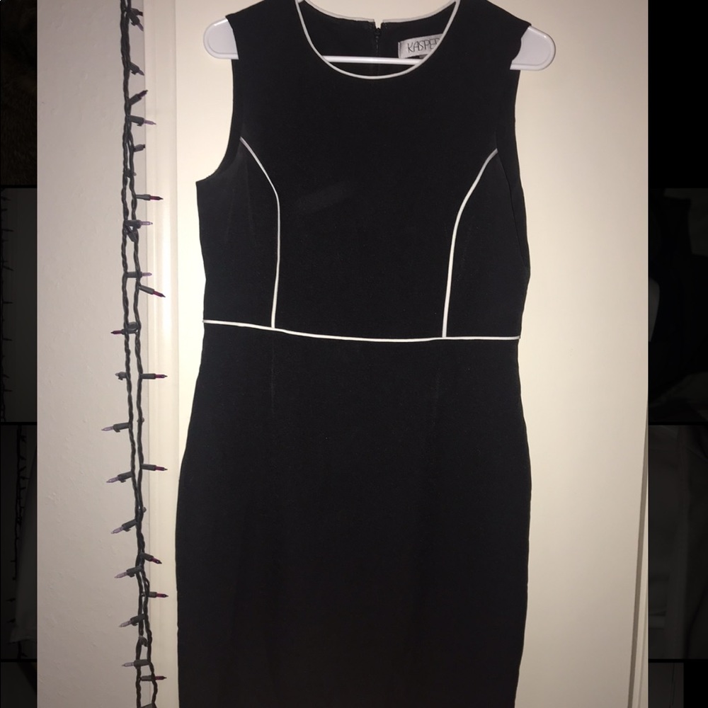 kasper constrast piping black and white dress